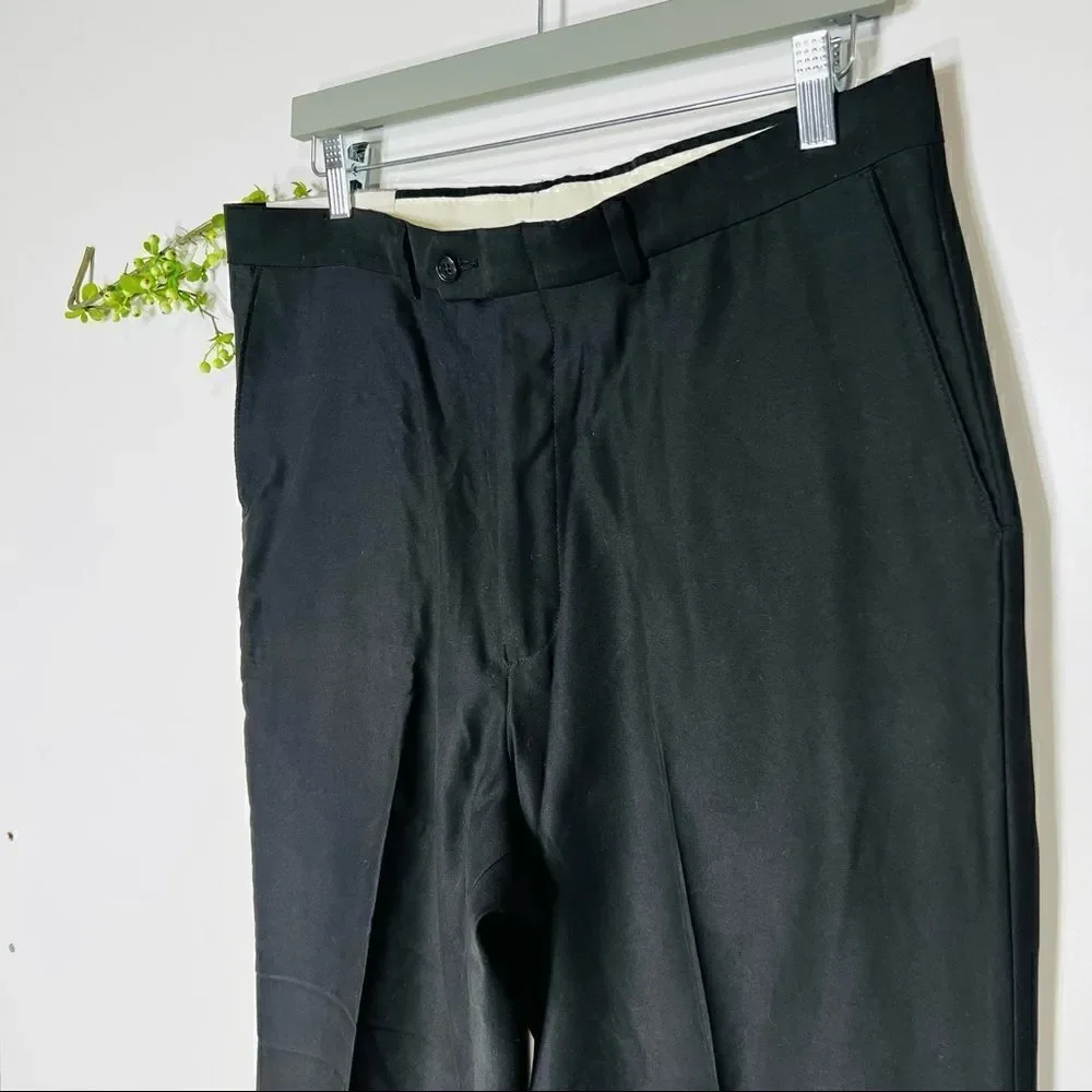 Haggar Black Label Black Pants Classic American Fit Plain Front NWT!